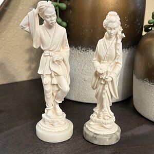 Ivory Asian Figurine Pair on Marble Bases
